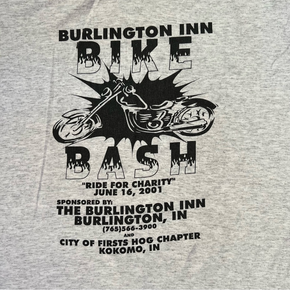 Vintage bike bash shirt mens 2XL gray Burlington inn ride‎ for charity biker y2k - Picture 2 of 11